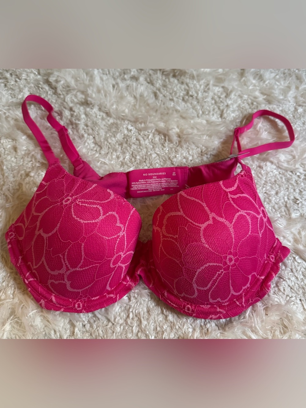 No Boundaries Women's Hot Pink Push up Bra